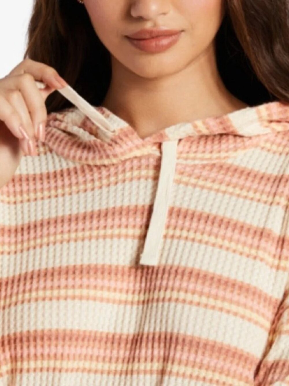 Roxy Twilight Mood Striped Waffle Knit Thermal Hoodie M